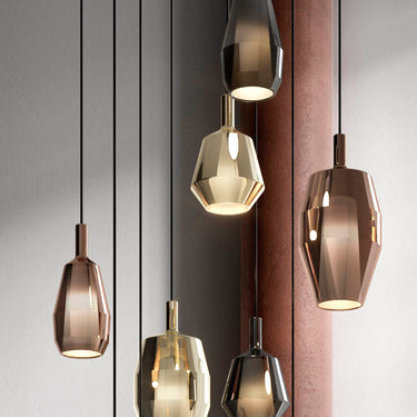 Penta MoM Glossy pendant cluster in a hotel lobby, detail view