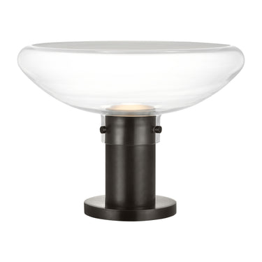 Visual Comfort Morgan table lamp in bronze with clear hand-blown Italian glass and touch dimmable LED