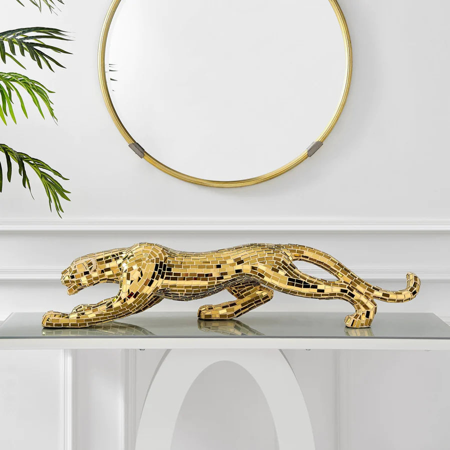 Mosaic Gold Panther Sculpture | Modern Descor
