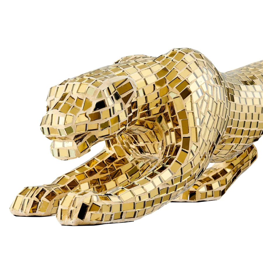 Mosaic Gold Panther Sculpture | Contemporary Art Piece