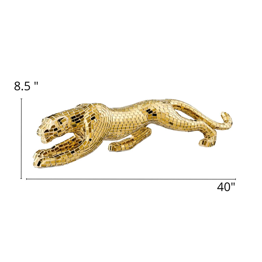 Mosaic Gold Panther Sculpture | Tabletop Art Piece