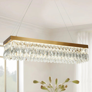 Modern Brass Chandelier with Crystal Accents - 36" Rectangle LED, HA05126H
