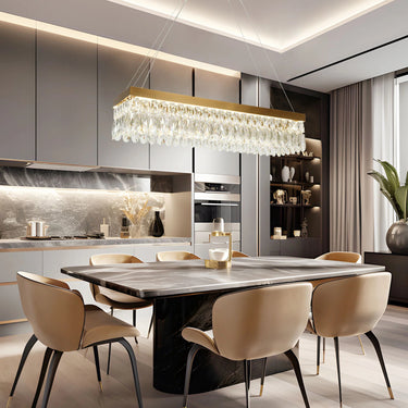 Luxury Dining Room LED Chandelier - 36" Rectangle, Crystal & Brass by Musesonce 
