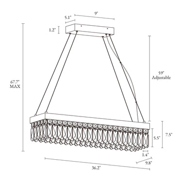 Musesonce HA05126H 36 Inch Rectangular Crystal Chandelier, Brass Finish