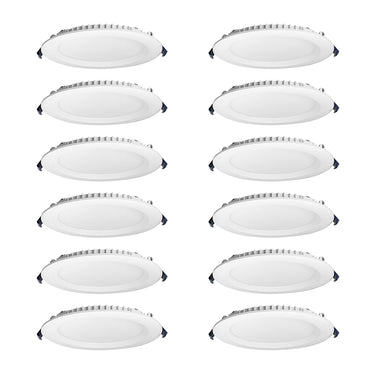 Nora Lighting 6" Contractor Series Can-Less LED Wafer Downlight With Regressed Baffle, Selectable Cct, Matte Powder White 12-Pack 