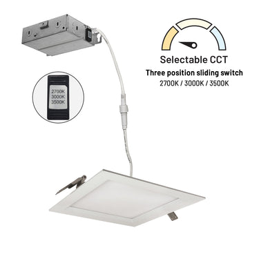 Nora Lighting 6" Flin Square Wafer LED Downlight With Selectable Cct, 1150Lm / 13.5W, Matte Powder White Finish 