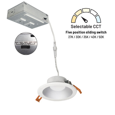 120V Haze Reflector / Matte Powder White Flange – Nora 4" Theia LED Can-less Downlight with Selectable CCT product photo – alternate view
