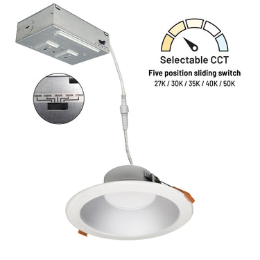 Haze/Matte Powder White Finish – Nora 6" Theia LED Downlight with Selectable CCT, 120-277V 0-10V product photo – alternate view