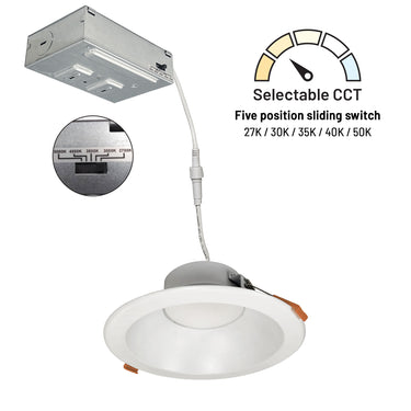 Matte Powder White Finish – Nora 6" Theia LED Downlight with Selectable CCT, 120-277V 0-10V product photo – alternate view