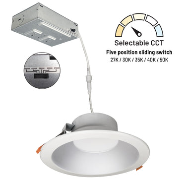 Nora 8" Theia LED Downlight with Selectable CCT, 2100lm/22W, Haze/Matte Powder White Finish product photo – alternate view