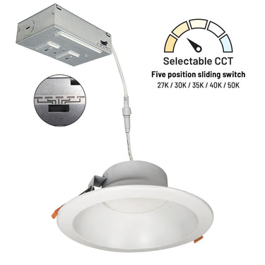 120V Matte Powder White – Nora 8" Theia LED Downlight with Selectable CCT product photo – alternate view