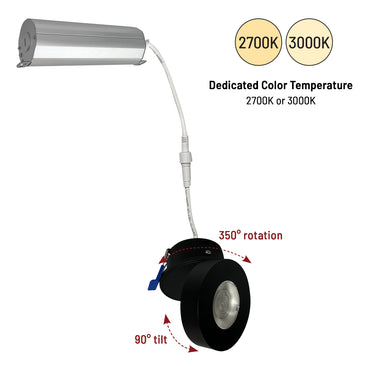 2700K Black finish – Nora 2" M-Wave Can-less Adjustable LED Downlight product photo – alternate view