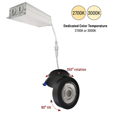 2700K Black finish – Nora 4" M-Wave Can-less Adjustable LED Downlight product photo – alternate view