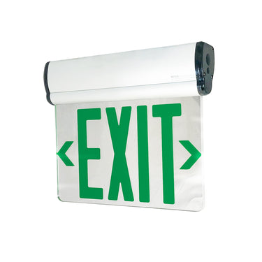 White Double Face, Mirrored Acrylic Green – Nora Surface Adjustable LED Edge-Lit Exit Sign, Battery Backup, 6" Letters product photo