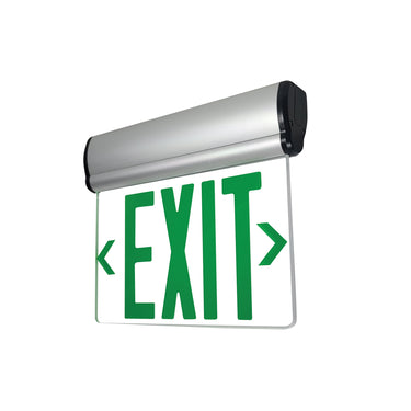 Aluminum Single Face, Clear Acrylic Green – Nora Surface Adjustable LED Edge-Lit Exit Sign, Battery Backup, 6" Letters product photo