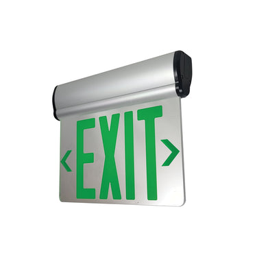 Aluminum Single Face, Mirrored Acrylic Green – Nora Surface Adjustable LED Edge-Lit Exit Sign, AC Only, 6" Letters product photo
