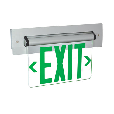 Aluminum Single Face, Clear Acrylic Green – Nora Recessed Adjustable LED Edge-Lit Exit Sign, AC Only, 6" Letters product photo
