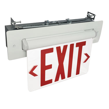 White Single Face, Clear Acrylic Red – Nora Recessed Adjustable LED Edge-Lit Exit Sign, AC Only, 6" Letters product photo