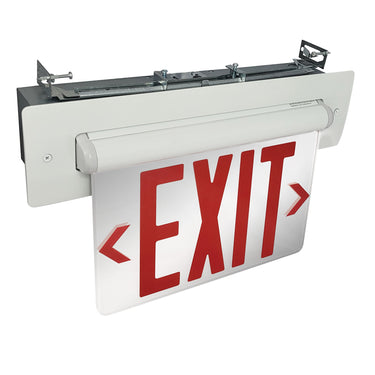 White Double Face, Mirrored Acrylic Red – Nora Recessed Adjustable LED Edge-Lit Exit Sign, AC Only, 6" Letters product photo