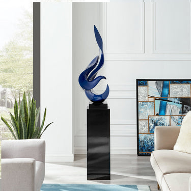 Finesse Decor Flame 65" Tall Floor Sculpture Blue with Black Stand
