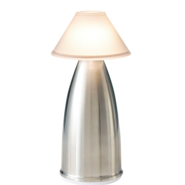 Owl 3 rechargeable lamp lit, showing omni-directional light, for home and events.