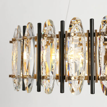 Contemporary Crystal Drum Chandelier Hanging on a Sloped Ceiling