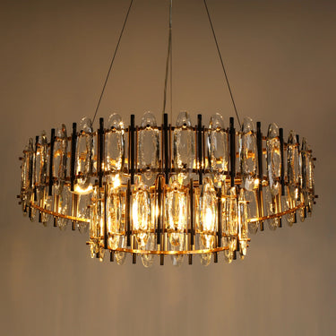 Noctiflorous Cascading Sparkle 2-Tiered Crystal Chandelier: 32-inch, 10-Light, Brass