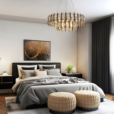 octiflorous 32-inch Glam Chandelier: 2-Tiered, 10-Light, Brass with Crystal Accents