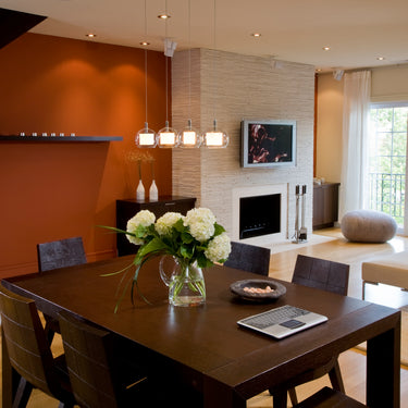 ET2 Nucleus glass orb pendant installed in a room