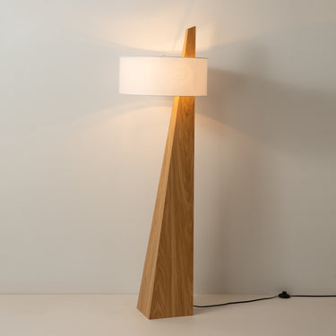 Nova of California Obelisk Floor Lamp Natural Ash Wood White Cotton Linen Shade