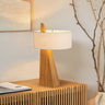 Nova of California Obelisk Table Lamp Natural Ash Wood White Cotton Linen Shade