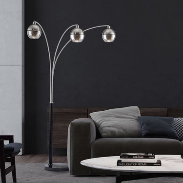 Nova Orson 3-Light Arc Floor Lamp with Smoky Mirrored Globes, photo 4