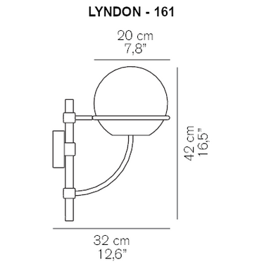 Dimension drawing of the Lyndon mini outdoor wall lamp by Oluce