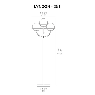 Dimension drawing of the Lyndon small outdoor floor lamp by Oluce