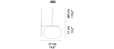 Technical drawing of the Oluce Alba 466 pendant light with dimensions
