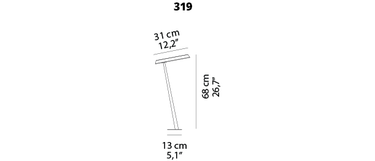 Technical drawing of the Oluce Amanita 319 outdoor path light with dimensions