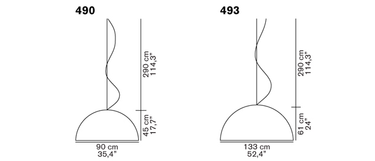 Dimension drawing of the Sonora 493 PMMA pendant by Oluce