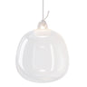 Handcrafted Oblò pendant light featuring iridescent Pyrex glass and knotted fabric cable inspired by nautical elements