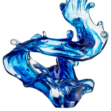 Finesse Decor Ocean Blue Cortes Bay Wave Floor Sculpture with Black Stand, 57" Tall