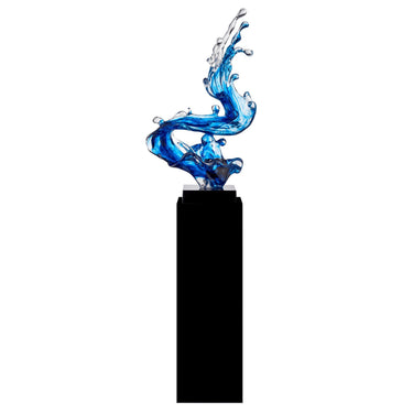 Finesse Decor Ocean Blue Cortes Bay Wave Floor Sculpture with Black Stand, 57" Tall