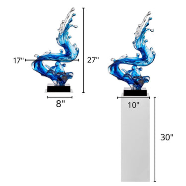 Finesse Decor Ocean Blue Cortes Bay Wave Floor Sculpture with Black Stand, 57" Tall