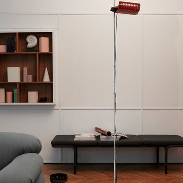 Dimmable Colombo floor lamp with chrome-plated stem and lacquered steel base for contemporary office spaces