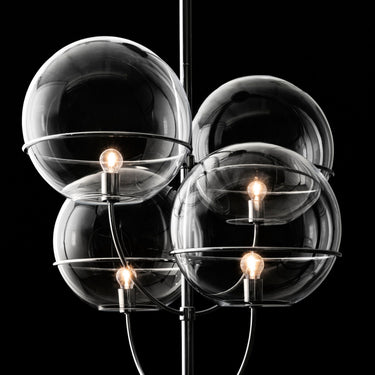 Lyndon pendant light by Oluce in chromium-plated finish, closeup studio shot