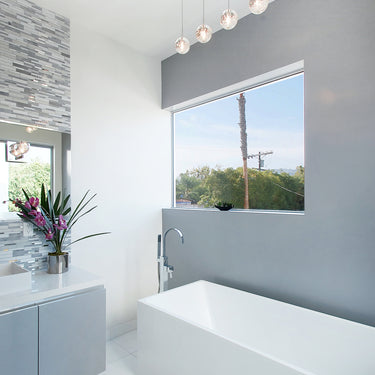 ET2 Orb II bubble glass pendant installed in a room