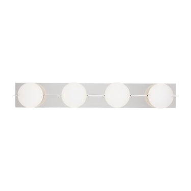 Visual Comfort Orbel bath light with globe shades for high-end residential vanity areas in polished nickel