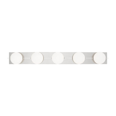 Horizontal 5-light LED vanity bar in polished nickel for commercial restrooms and residential master baths 