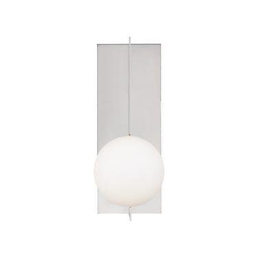 Orbel LED wall light by Visual Comfort Modern in polished nickel with frosted glass globe and mid-century modern design