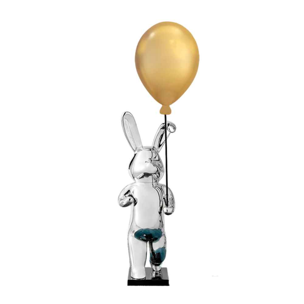 Finesse Decor Chrome Bunny and Gold Balloon Floor Sculpture