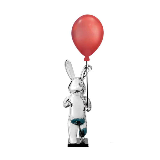 Finesse Decor Chrome Bunny and Red Balloon Floor Sculpture