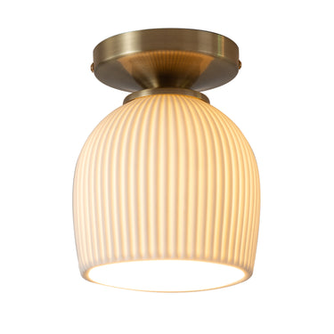 Nova of California Petaluma Bone Porcelain Semi Flush Mount Ceiling Light Weathered Brass